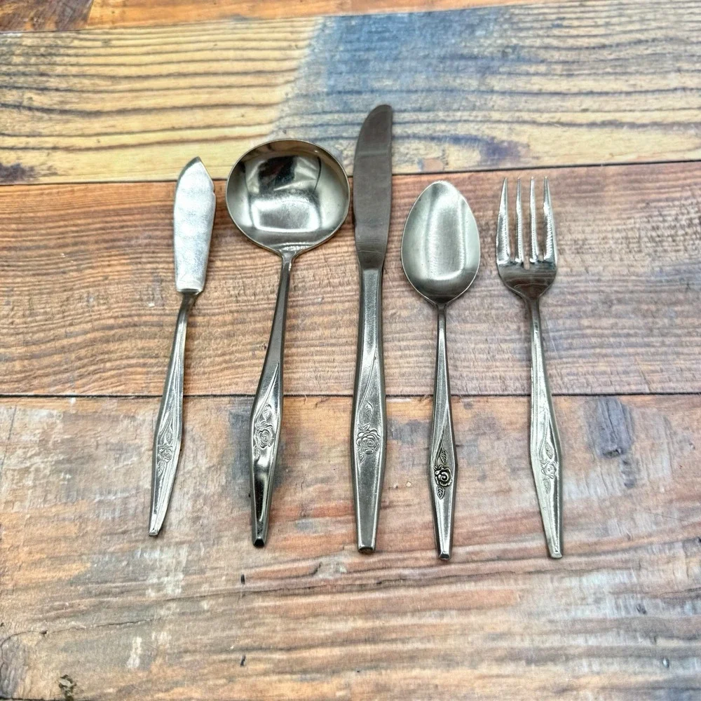5pc Spritely Rose Flatware Replacements Stainless Japan MCM Creative Manor